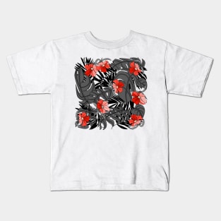 Tropical Wilderness Pattern Black and Red Kids T-Shirt